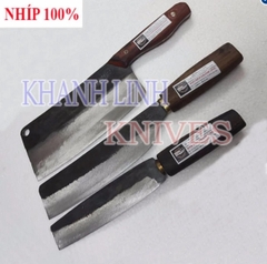 Bộ dao nhà bếp số 7  loại đặc biệt Khánh Linh - Đa Sỹ làm bằng nhíp 100% (dao phở chặt cán cong, dao bài thái, chuối bột)