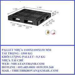 PALLET NHỰA 1100X1100X130 MM MÀU ĐEN