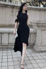 Đầm dự tiệc dáng ôm khoét sát nách cổ đính đá sang trọng Alvin Store 1608 (Đen)