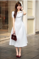 Đầm dự tiệc dáng xoè tay con cut out vai sang trọng Alvin Store 2950 (Trắng)