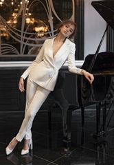 Bộ Vest Nữ Cao Cấp Thiết Kế Áo Vest Tay Dài Quần Ống Ôm Phù Hợp Công Sở Đi Tiệc (Trắng)