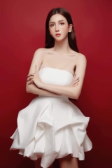 Đầm xòe ngắn cúp ngực tùng xếp phồng (Trắng)