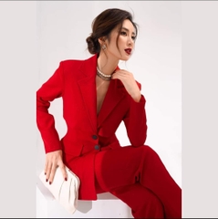 Set bộ vest nữ kiểu áo vest cách điệu phối quần ống suông sang trọng Alvin Store 0997 (Đỏ)