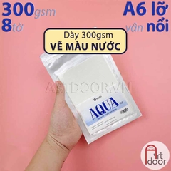 Giấy vẽ màu nước NABII Aqua Fat 55% Cotton dày 300gsm (vân nổi Cold) - Newbie (8 tờ)