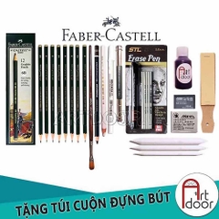 Bộ dụng cụ vẽ chì KOH/ FABER/ STAEDTLER truyền thần chuyên nghiệp (túi vải)