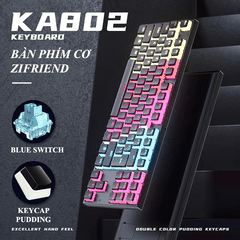 Bàn phím cơ ZIFRIEND KA802D sử dụng Blue Switch thiết kế mini nhỏ gọn chỉ 87 phím với keycap pudding xuyên led cực đẹp