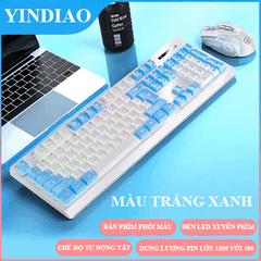 Bộ bàn phím chuột không dây Yindiao KM01 kết nối bằng chip USB 2.4G chuyên game có đèn led cực đẹp
