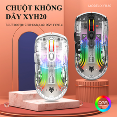 Chuột không dây XUNFOX XYH20 3 chế độ kết nối với thiết kế trong suốt mới lạ kèm theo nhiều chế độ đèn led RGB