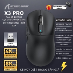 Chuột không dây ATTACK SHARK X3PRO kết nối 3 chế độ BT - 2.4G - Type-C với độ nhạy 26000DPI và Polling Rate lên đến 8K