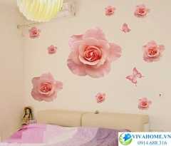 Decal dán tường hoa hồng phấn
