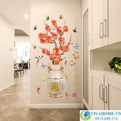 Decal dán tường Bình hoa đào đỏ