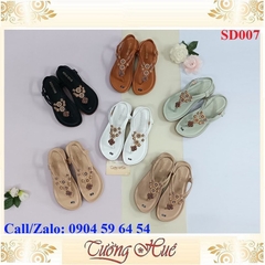 [Ảnh Thật 100%] Sandal Nữ Xỏ Ngón Quai Đính Hoa Đế Bệt - SD007