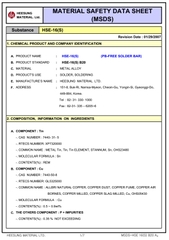 MSDS HEESUNG SOLDER BAR HSE 16