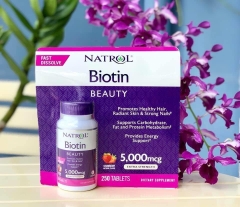 Viên Ngậm Vị Dâu Natrol Biotin 5000 Mcg Extra Strength Fast Dissolve