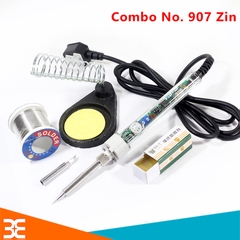 Combo Mỏ Hàn NO.907 ZIN -60W và 5 Món Phụ Kiện (Mũi Hàn Dao T-K, Kệ Hàn, Bọt Biển Tròn, Thiếc OK, Nhựa Thông) - combo - PVX9686