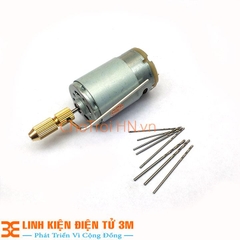 Khoan Mini Siêu Khỏe chế từ Động Cơ 335 và Phụ Kiện V1 ( 01 Đầu Kẹp 2315, Mũi khoan 0.8-1.0-1.2-1.5mm mỗi loại 2 chiếc )