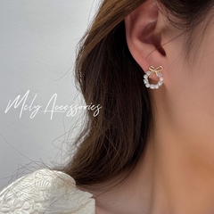 Bông tai vòng nơ ngọc đính đá D104