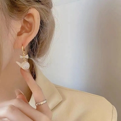 Bông tai ngọc trai  hình nơ đính đá pha lê H99