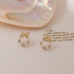 Bông tai vòng nơ ngọc đính đá D104