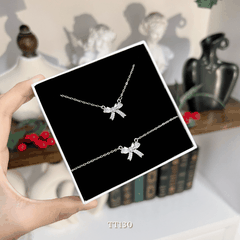 Dây chuyền, Vòng tay, Bông tai đính đá hình nơ TT130