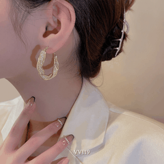 Bông tai nữ tròn xoắn đính đá phụ kiện trang sức cá tính VV119