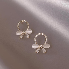 Bông tai nơ đính đá chuôi bạc 925 cao cấp kiểu dáng nhỏ xinh dể thương phong cách Hàn Quốc VV42