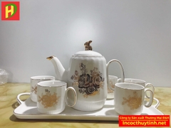 Ấm chén sứ hoa hồng sơn mạ vàng - AC01