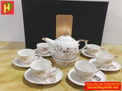Ấm chén sứ hoa sen mạ vàng - AC03