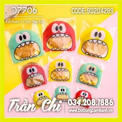 Túi DÁN đựng bánh kẹo Size 7x7cm - Hình ICON mặt ĐỎ - Xấp 95-100c (D7706)