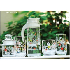 BỘ BÌNH PATIO PITCHER TRẮNG IN HOA + 6 LY - 1.3L