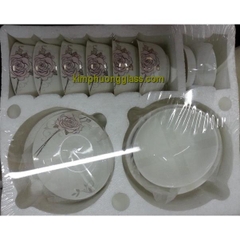 Bộ bát đĩa hoa hồng nhũ