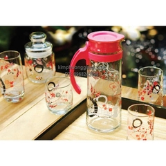 BỘ BÌNH PATIO PITCHER IN HOA ĐỎ + 6 LY - 1.3L