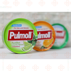 Kẹo Pulmoll Pastillen Limette Minze Vitamin C kẹo ngậm ho không đường vị chanh muối 50g