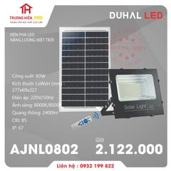 ĐÈN PHA LED DUHAL NĂNG LƯỢNG MẶT TRỜI 80W AJNL0802