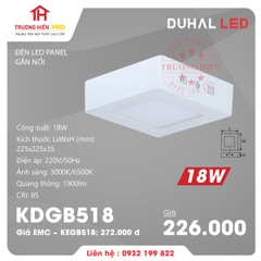 ĐÈN LED PANEL DUHAL GẮN NỔI VUÔNG 18W KDGB518 