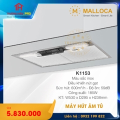  MÁY HÚT KHÓI KHỬ MÙI ÂM TỦ MALLOCA K1153 