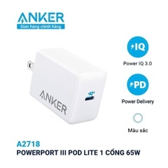 Củ sạc Anker PowerPort III Pod Lite 65W sạc siêu nhanh A2718 - 1 cổng C