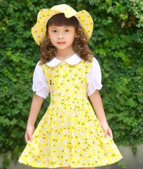 Bộ váy kèm mũ trẻ em màu vàng EK04