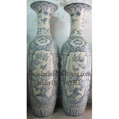 Lọ lục bình khắc tay tứ cảnh bốn mùa men rạn