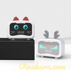 Loa Bluetooth 3 in 1 M1 tích hợp đồng hồ báo thức và Radio - Hình mèo dễ thương mini - Loa kép - Hàng nhập khẩu chính hãng - Bảo Hành 1 tháng
