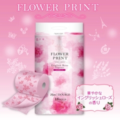 Giấy vệ sinh FLOWER PRINT 18 cuộn ( 18 x 25m) - Hàng Nhật nội địa