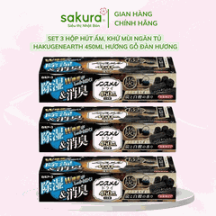Set 3 hộp hút ẩm, khử mùi ngăn tủ Hakugenearth 450ml hương gỗ đàn hương - Hàng Nhật nội địa