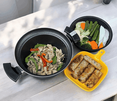 Nồi nhôm đúc chống dính hoa cương kèm khay hấp Tamahashi 24cm - Hàng Nhật nội địa