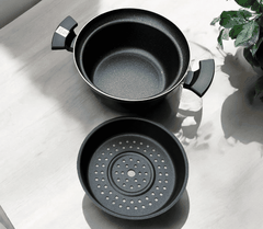 Nồi nhôm đúc chống dính hoa cương kèm khay hấp Tamahashi 24cm - Hàng Nhật nội địa