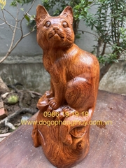 Tượng mèo phong thủy gỗ hương gia lai