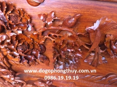 Tranh chim công hoa mẫu đơn, gỗ hương nguyên khối cao 70cm rộng 150cm dầy 6cm