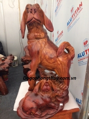 Tượng Chó phong thủy gỗ hương, cao 60cm rộng 42cm sâu 32cm 