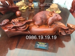 Tượng chuột phong thủy, gỗ Hương Gia Lai cao 19cm rộng 46cm dầy 20cm