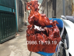 Tượng Tam Dương Khai Thái, Gỗ Hương Gia lai, Cao 68cm rộng 48cm sâu 4cm