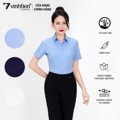 Áo Sơ Mi Nữ Ngắn Tay Vải Kẻ Bamboo Slimfit 369 Vĩnh Tiến - KM-A031